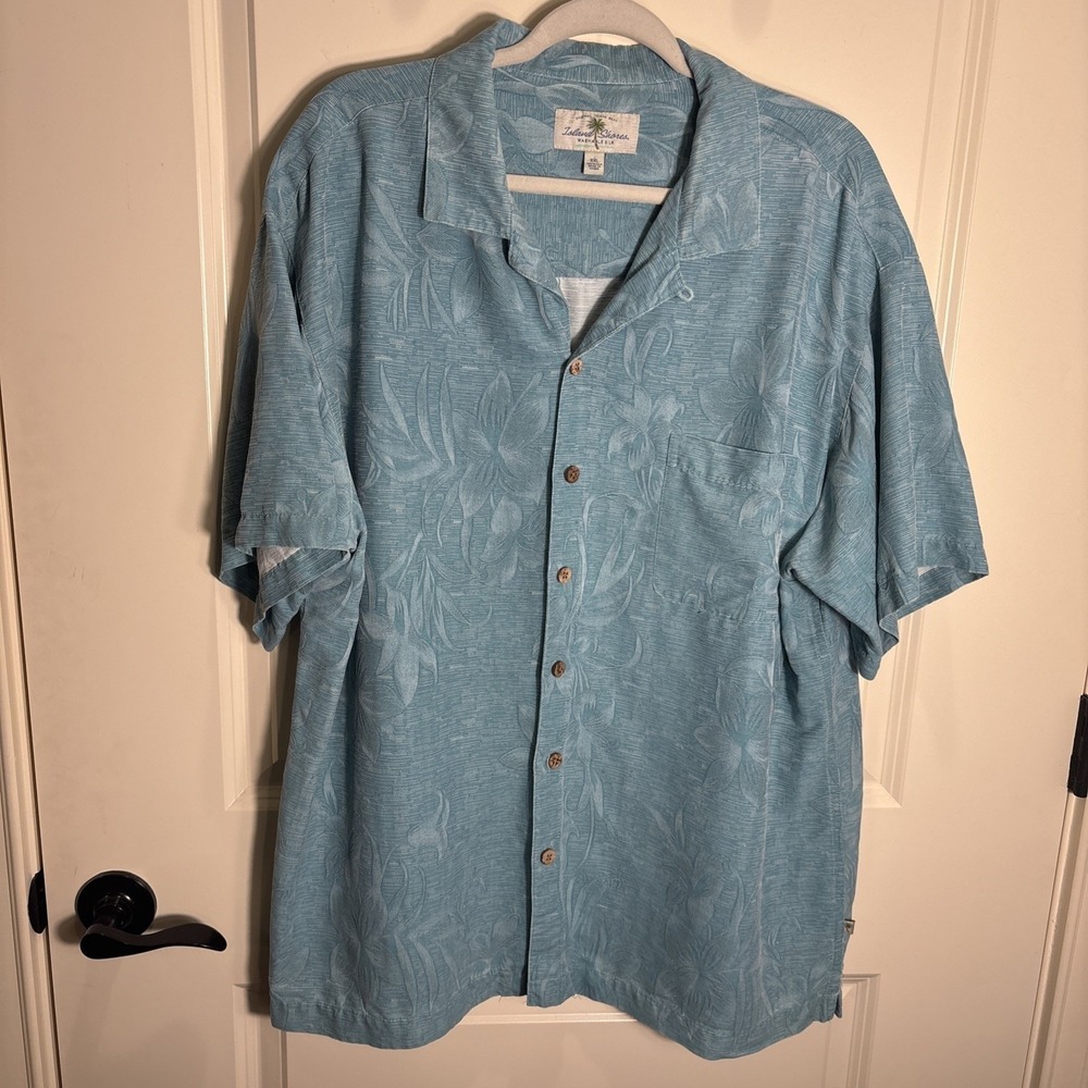 Island Shores Shirt Men's Size XL Washable 100% Silk Floral Blue Resort Coastal